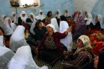 Women mourn at a wake for Ghaseb Mahmoud al-Hawarin in the town of Dahriya south of Hebron in the West Bank, Sunday April 13, 2003.
Al-Hawarin was killed by Israeli soldiers in clashes in Hebron yesterday.