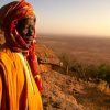 A Dogon elder from the cliffs of the Bandiagara escarpment in Mali peers toward the
lands of the Fulani, one of the many Muslim tribes that threaten the cultural survival
of a people that have resisted Islam for a thousand years.